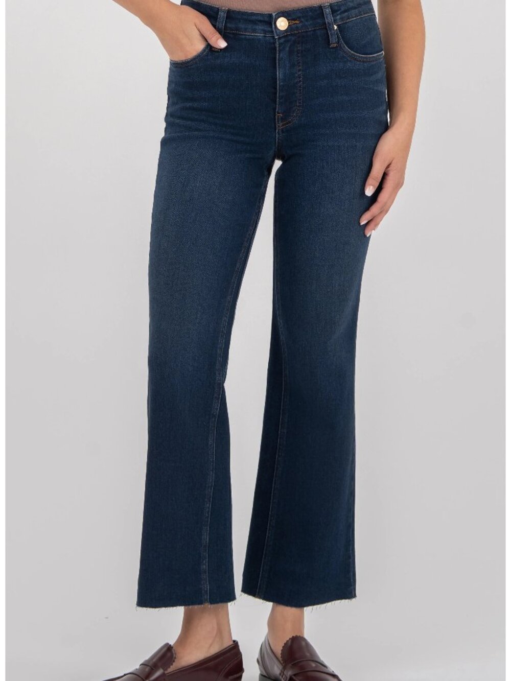 KUT from the Kloth Kelsey Fab Ab Ankle Flare Jeans Sz 10 Dark Wash Stretch Denim